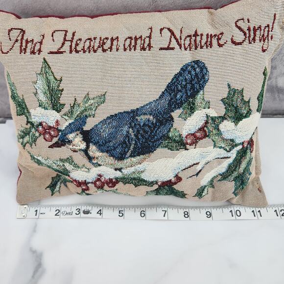 Blue Bird tapestry pillow 'And Heaven and Nature Sing' 11" X 9" winter scene - Picture 4 of 6